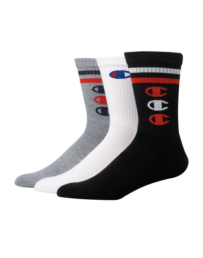 Champion Crew Triple C Logos 3-Pairs Erkek Çorap Beyaz/Siyah/Gri ( EOUJSB265 )